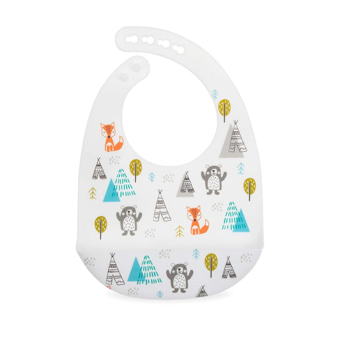 2 Pack Nuby Adjustable Easy Clean Soft Silicone Bibs with Scoop, Arrows & Bears/Foxes