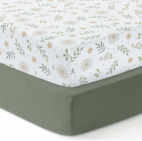 Dreamology Crib Sheets Cotton, 100% Cotton Fitted Crib Sheet, 2 Pack, Standard
