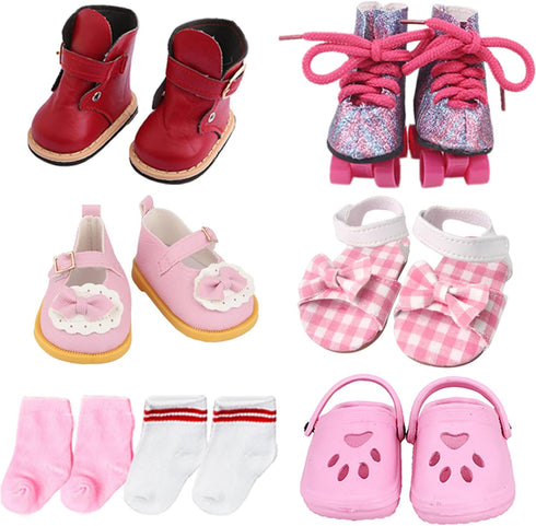 18 inch Doll Shoes - 5 Pairs of Different Types (Boots/Roller Skates/Sandals/Clogs)