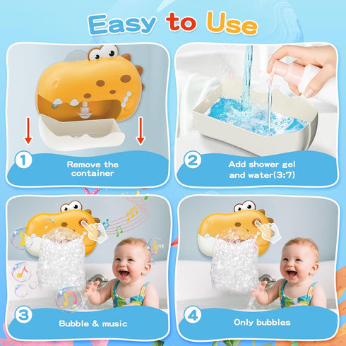 1-3 4-8, Baby Bath Toys for Kids Ages Rechargeable Dinosaur Bath Bubble Machine with Music for Toddlers, Baby Bathtub