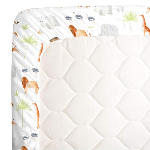 NoJo Watercolor Jungle Animals Fitted Crib Sheet