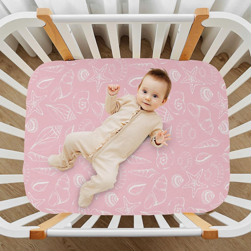 GOODOLD 39x27 Inch Pack Pink Seashells Crib Sheets for Boys Girls, Soft and Breathable n Play Sheets, Portable Mini