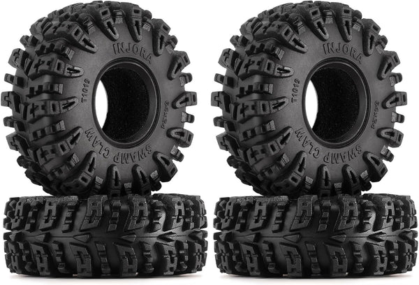 INJORA 1.0 Tires - S5 Swamp Claw Mud Terrain Tires for TRX4M AX24 SCX24 FCX24 1/18 1/24 RC Crawler Car, 64 * 24mm, T1019