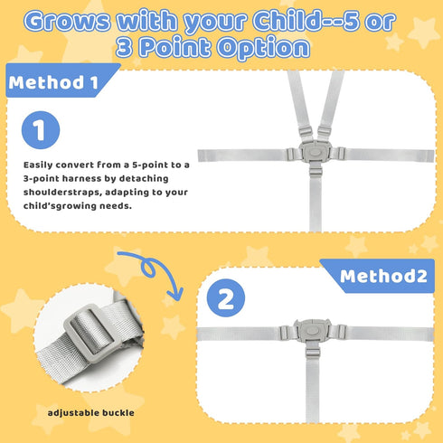 XZESH 5 High Chair Straps Replacement Compatible with Graco Highchairs, Replacement Harness Straps for Most Point High