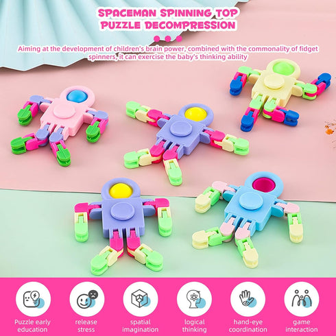Aydsutr 12 Pack Fidget Sensory Spinner Toys Transformable Chain Robot Fingertip ToyPinata Goodie Bag Stuffers Birthday