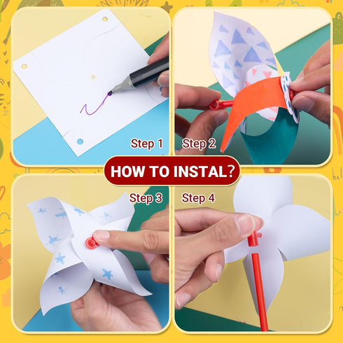 200 (200) Bosctanuc Pcs DIY Pinwheels for Kids Bulk Blank Paper Pinwheels Color Your Own Pinwheels for Spring Mothers