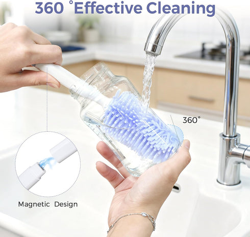 Set,8 1 Baby Bottle Brush in Magnetic Design Cleaner Bottle Brush Kit with Silicone Brush,Drying Rack for Baby Bottle