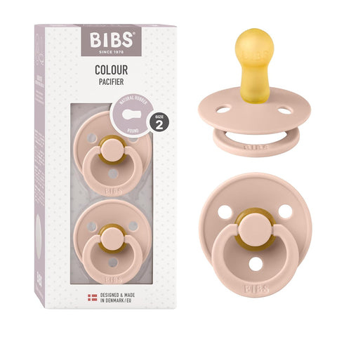 BIBS Pacifiers Colour Collection, Natural Rubber Baby Pacifier Set of 2, BPA-Free Soothers, Made in Denmark, Blush