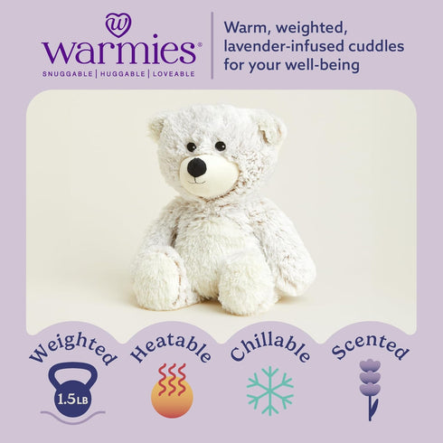 warmies Microwavable & Weighted Stuffed Animals, Marshmallow Brown Bear - Heated Stuffed Animal Plushie for Warmth