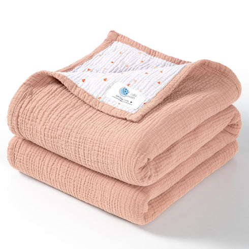 lulumoon Muslin Baby Blanket for Girls: 4-Layer Soft Cotton Toddler Blanket for