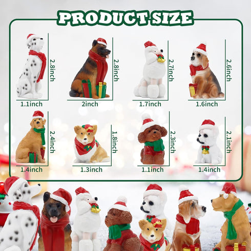 8Pcs Chrismas Dog Figurines, Realistic Detailed Dog Figurines Playset, Chrismas Animal Dog Decorations, Animal Figurines Puppy Model Figure for Christmas Decorations Birthday Gift Cake Toppers