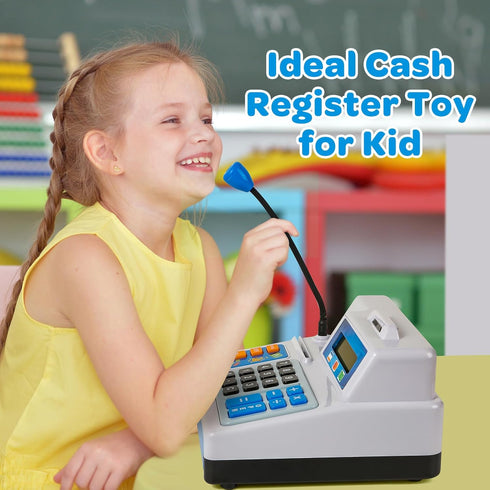120 Playset Cash Register Toy for Kids, Pcs Grocery Store with Credit Card, Grocery Boxes, Microphone, Calculator Cash