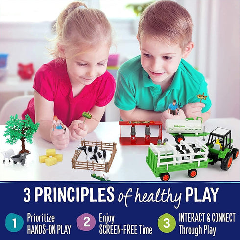 Liberty Imports Dairy Farming Toys Set with 23 Pieces, Farm Animals, Figures, and Accessories for Kids