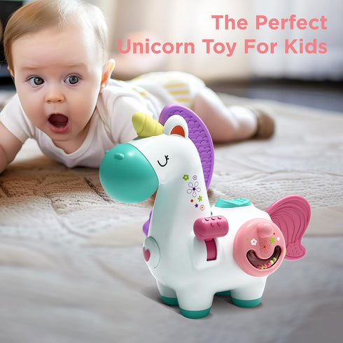 1 6-9-12-18 2 3 iPlay, iLearn Baby Unicorn Activity Cube, Infant Busy Cube Montessori Toy for Year Old, Babies Carseat