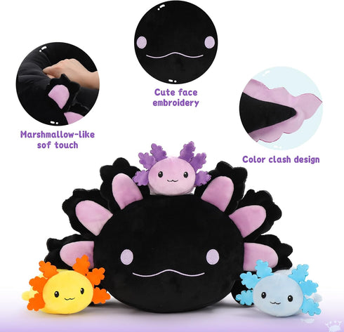 MaoGoLan 4Pcs Giant Axolotl Plush Set, 23.5" Ultra Soft Stuffed Animals with 3 Babies, Gift for Kids & Teens