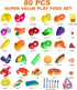 80PCS Sets Set Cutting Play Food for Kids Kitchen, Fake Food Toys with Storage Bag, Toy Food Pretend