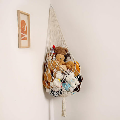 Upgrade Stuffed Animal Storage Organizers, Toy Hammock Corner Hanging Net for Plush Toy Display, Wall-Mounted (Cream)