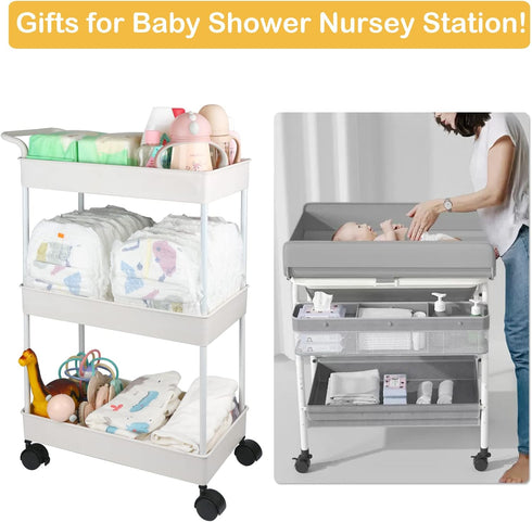 Volnamal Baby Diaper Caddy, Plastic Movable Cart for Newborn Nursery Essentials Diaper Storage Caddy Organizer
