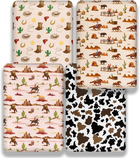 FIGEPO 4 Pack Western Cowboy Crib Sheets Neutral Breathable Fitted Baby Sheets Nursery Sheets for Baby Boys or Girls