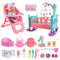 deAO 12” Baby Doll Play Set, 21 PCS with Crib, Mobile, High Chair, Feeding Accessories for Girls Kids