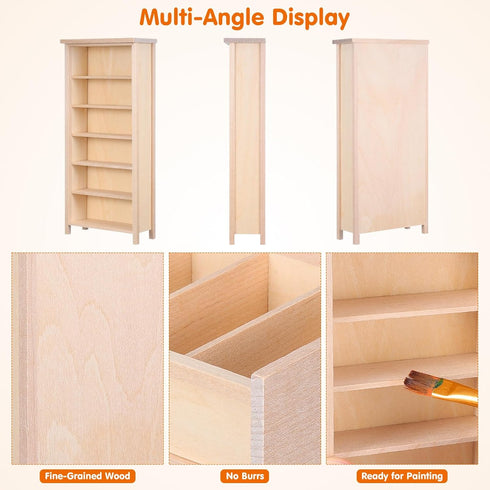 1:12 Scale Dollhouse Bookshelf, Doll House Model Storage Cabinet Wooden Miniature Bookcase Unfinished for Mini Book
