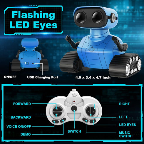 Hamourd 5+ Robot Toys for Boys Girls, Rechargeable Remote Control Emo Robots with Auto-Demonstration, Flexible Head