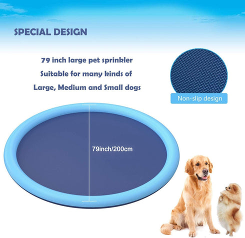 Splash Pad for Dogs Kids, Non-Slip Pet Thickened Durable Sprinkler Wading Pools, Splash Play Mat Outdoor Game Water