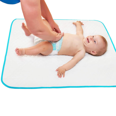 Baby Diaper Changing Mat - Waterproof Portable Travel Pad 31.5 x 25.5 inch for Newborn Toddlers Kids (White w/Turquoise)