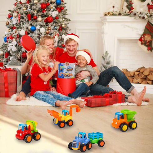 Push and Go Friction Powered Cars Toy Set - Construction Vehicles for 1-3 Year Old Boys - Tractor, Bulldozer, Mixer