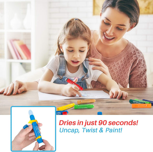 Tempera Paint Sticks, 12 Bright Colors, Quick Drying, Easy to Color and Washable Crayons for Kids