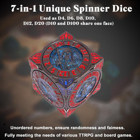 7-in-1 Set 3D Set DND Spinner Dice - Metal Dice with Relief Dragon Design | Unique Spinner Design for Dungeons