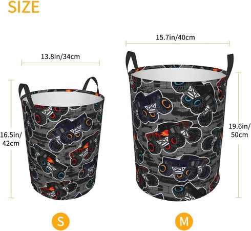 Gbuzozie 38l Monster Truck Boys Style Round Laundry Hamper Storage Basket Toys Clothes Organizer Bin For Home Bathroom