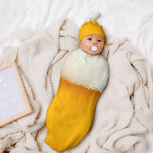 Qiohoey 11.4x21 0-6 Velvet Funny Beer Food Baby Swaddle Blanket with Beanie Hat, Unisex, One Size, In, Months