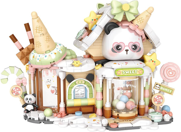 MEIEST Panda Ice Cream Shop Building Blocks Set,Mini City Shop Street View Particle