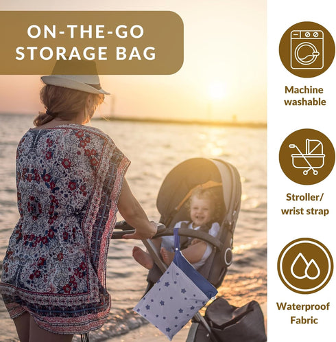 BebeBiu 2 100% Wave-2pk) Cloth Diaper Wet Bags Waterproof & Reusable Bag with Zippered Pockets, Polyester with Handle