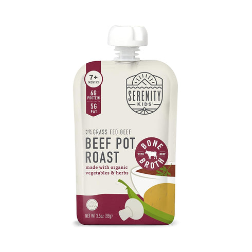 Serenity Kids Bone Broth Puree - Organic Veggies, 3.5 Ounce BPA-Free Pouch, Grass Fed Beef