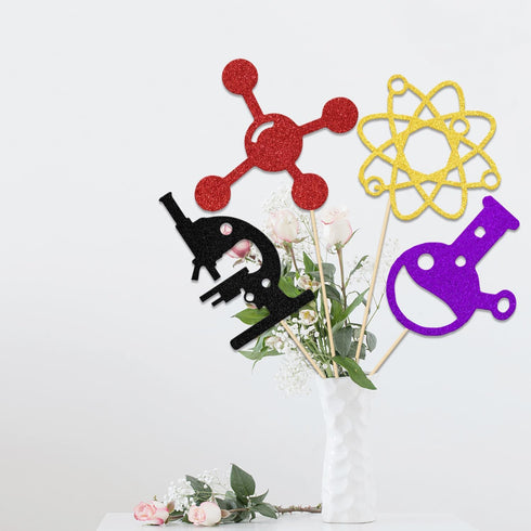 Chemistry Theme Birthday Party Centerpiece Sticks, Mad Science Laboratory Decoration Supplies, 12 Pieces