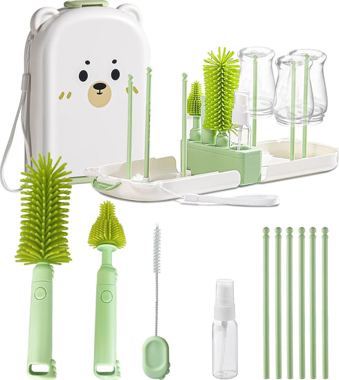 Travel Baby Bottle Cleaner Kit with Storage Case 6-in-1 Compact Bottle Brush