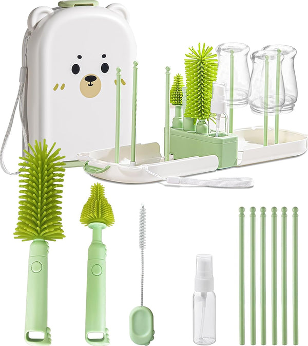 Travel Baby Bottle Cleaner Kit with Storage Case 6-in-1 Compact Bottle Brush