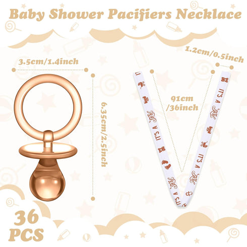 Geiserailie 36 Pcs Baby Shower Pacifiers Necklace Acrylic Pacifiers Necklace Charm Party Favors for Girls Boys Baby