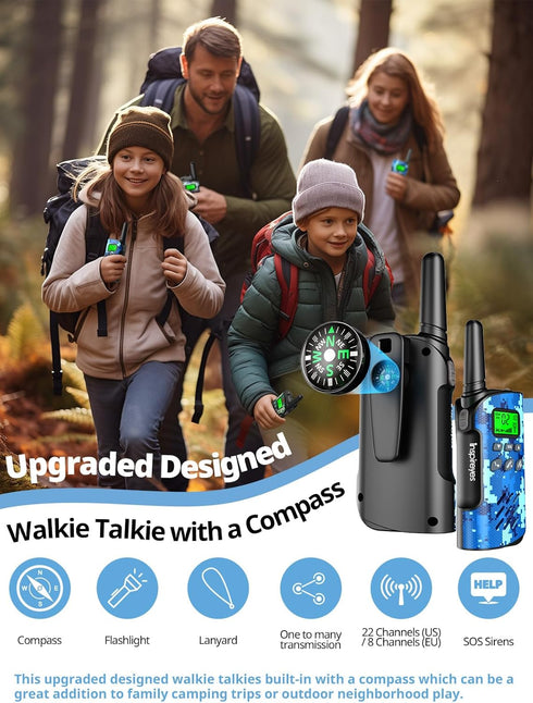 Walkie Talkies for Kids, Rechargeable 2 Way Radio, Long Range, Outdoor Camping Games Toy Birthday Gift for Boys Girls