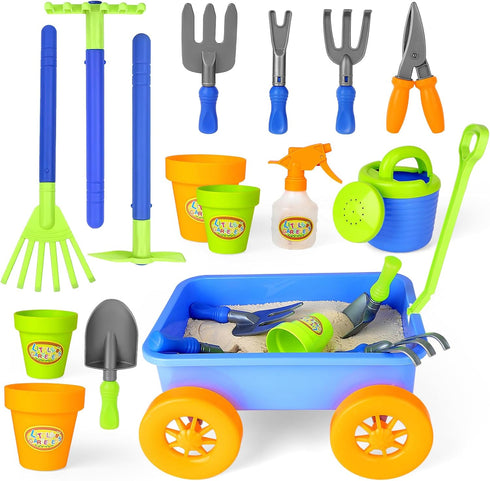 Wheelbarrow Set 10 4 Set deAO Kids Garden Wagon and Gardening Tools Play Includes Accessories and Plant Pots,Great