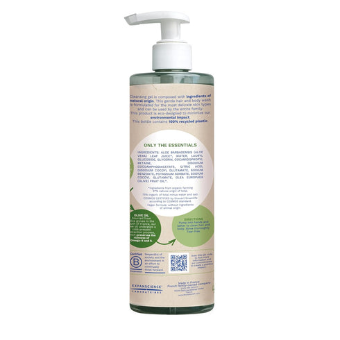 13.52 oz. Mustela Certified Organic Cleansing Gel - Natural Hair & Body Wash with Olive Oil & Aloe Vera - For Baby, Kid