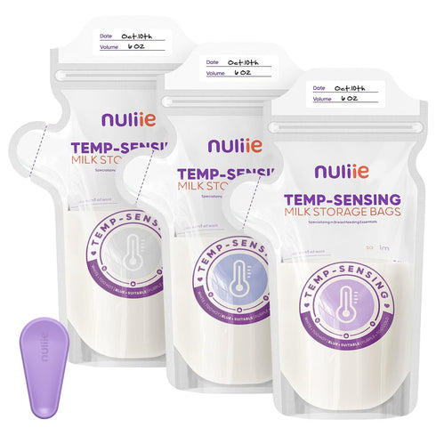 Nuliie 100pcs Temp-Sensing Breastmilk Storage Bag, Huge Temp-Sensing Icon & Locking Clamp,