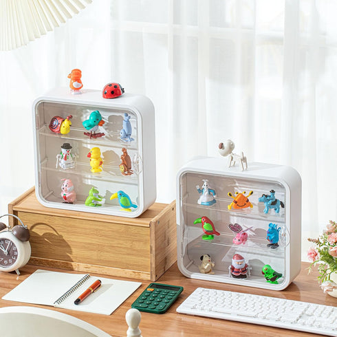 2 Pcs 3 Tiers Display Case for Figures, Wall Mounted Clear Dust Proof Storage Box for Mini Toys