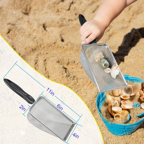 2 Sets Beach Sand Sifter, Beach Sifting Sand Telescoping Pole with Scoops, Baskets, Mesh Bag, for Picking Up Shells