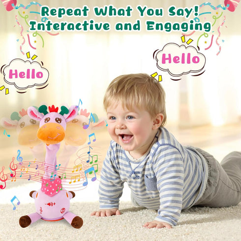10 MIAODAM Dancing Giraffe Singing Children's Song, Stuffed Baby Toy Repeats What You Say, Christmas Colorful Glowing