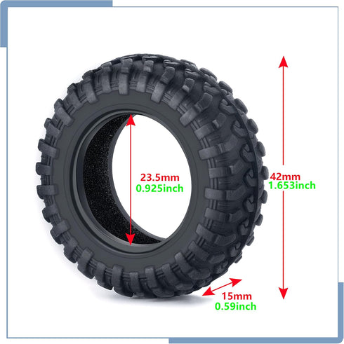 4PCS Rubber Micro RC Tires, 42mm for Kyosho Mini Z 4x4 Tires, 1/18 Scale, 1/24 Scale