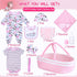 10Pcs 17-22 inch Set Reborn Baby Doll Clothes with Bassinet Blanket Diaper fit Reborn Dolls Cute Pink Baby Doll Clothes