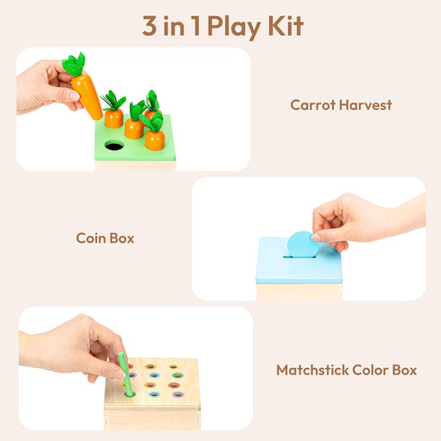 Montessori Toys Set for Babies 13-15 Months, 5 in 1 Educational Wooden Learning Toys with Sensory Ball & Object